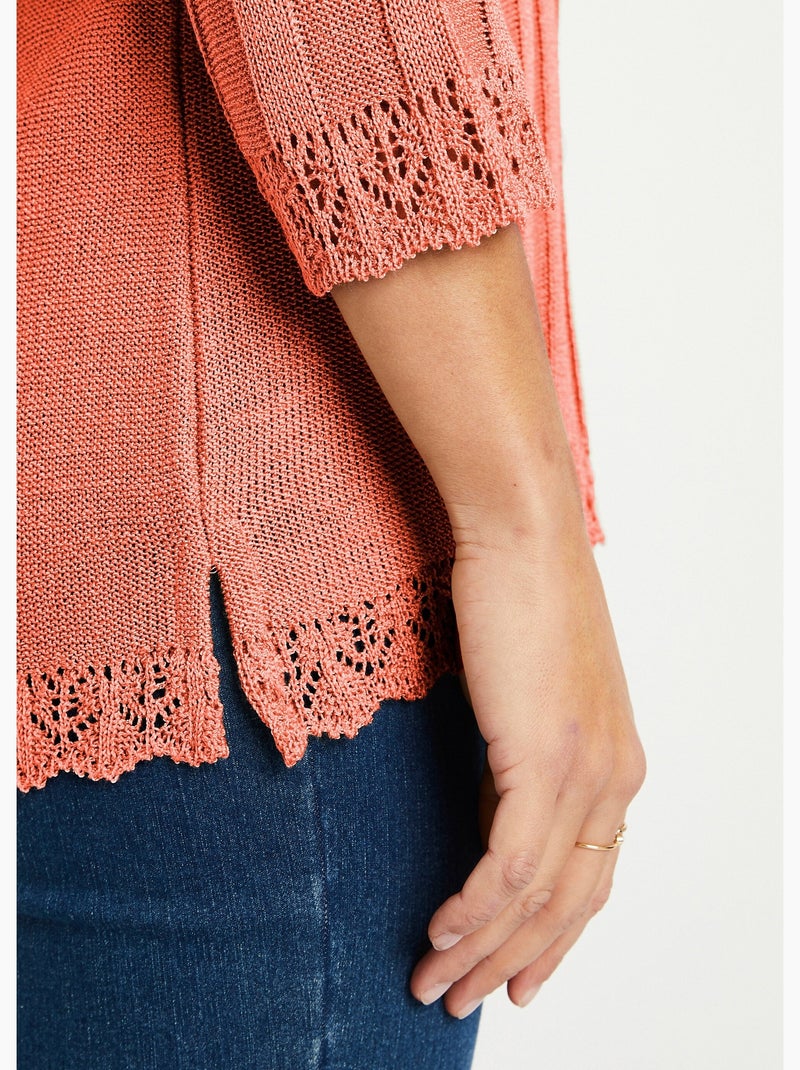 Pull court ajouré col rond - Afibel Rose - Kiabi