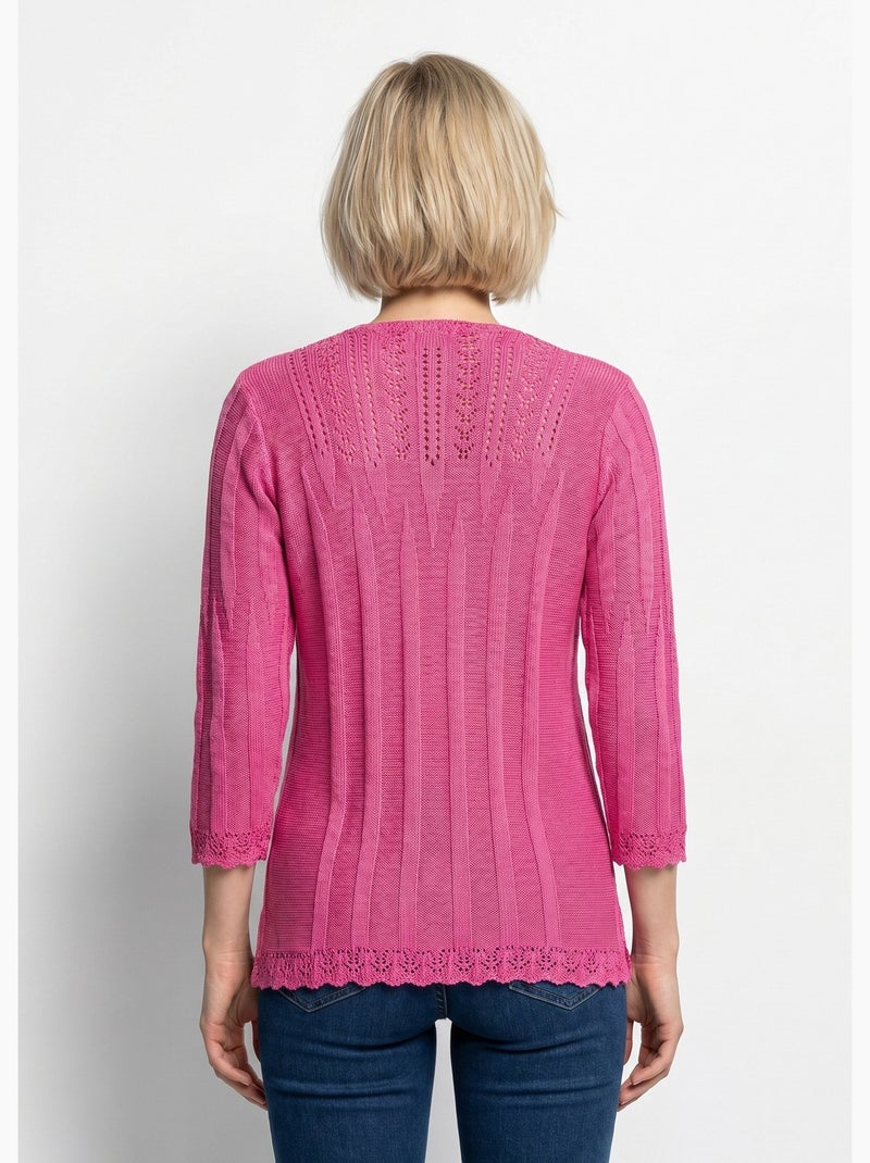 Pull court ajouré col rond - Afibel Rose fushia - Kiabi