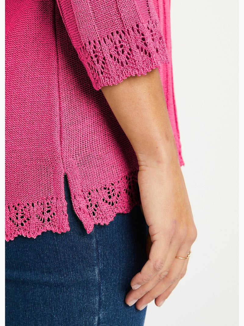 Pull court ajouré col rond - Afibel Rose fushia - Kiabi