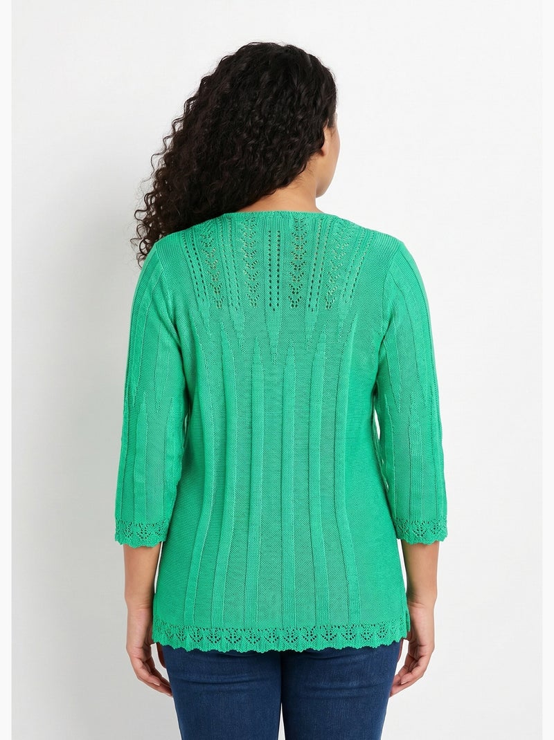 Pull court ajouré col rond - Afibel Vert - Kiabi