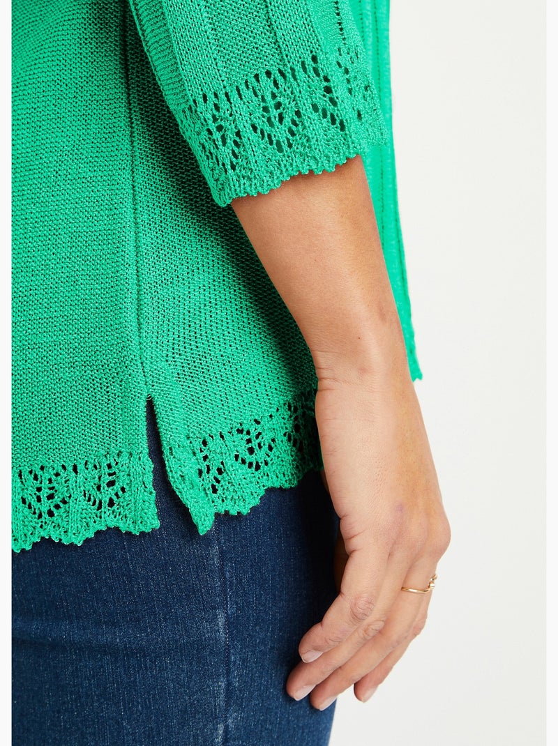 Pull court ajouré col rond - Afibel Vert - Kiabi
