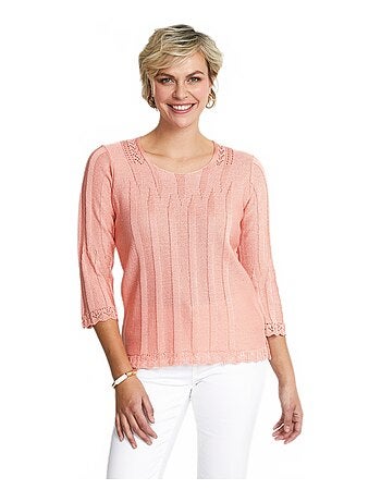 Pull court ajouré col rond