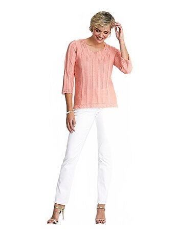 Pull court ajouré col rond