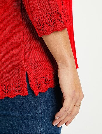 Pull court ajouré col rond