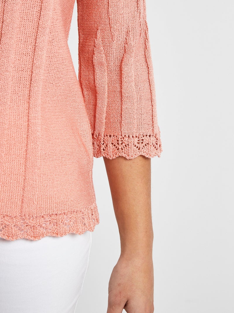 Pull court ajouré col rond Corail - Kiabi