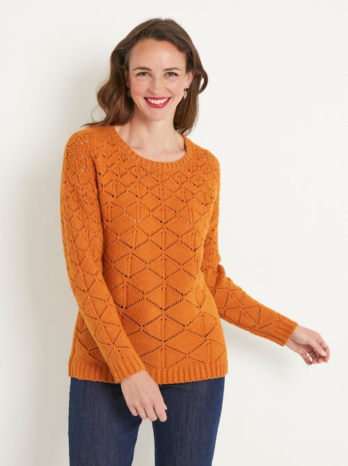 Pull court ajouré col rond manches longues - Afibel - Kiabi