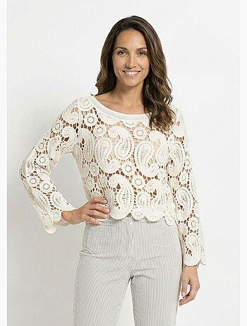Pull court ajouré en crochet, col rond - AFIBEL