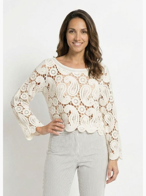Pull court ajouré en crochet, col rond - AFIBEL - Kiabi