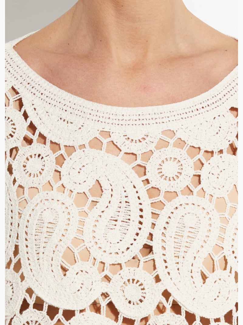 Pull court ajouré en crochet, col rond - AFIBEL Ecru - Kiabi