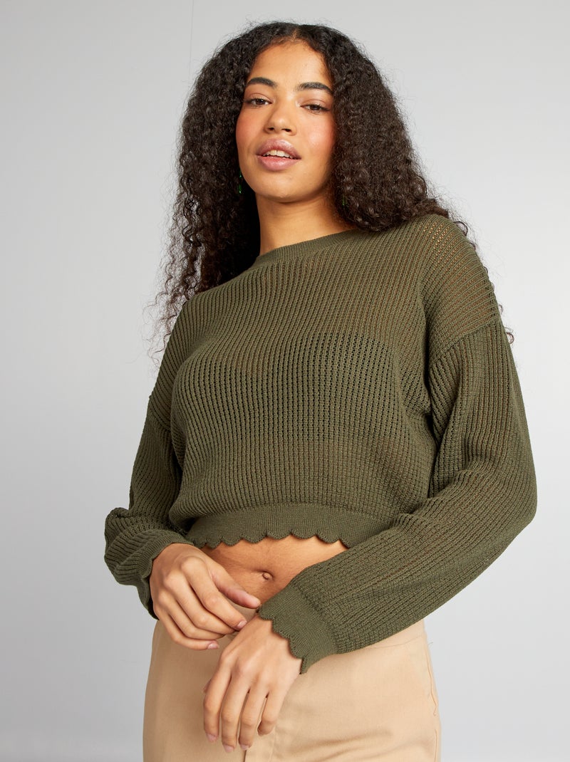 Pull court ajouré Kaki - Kiabi