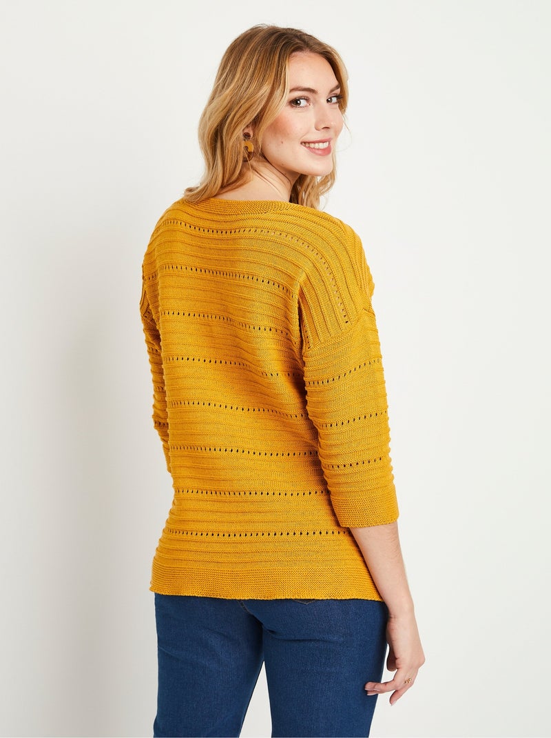 Pull court ajouré manches 3/4 - Afibel Jaune - Kiabi