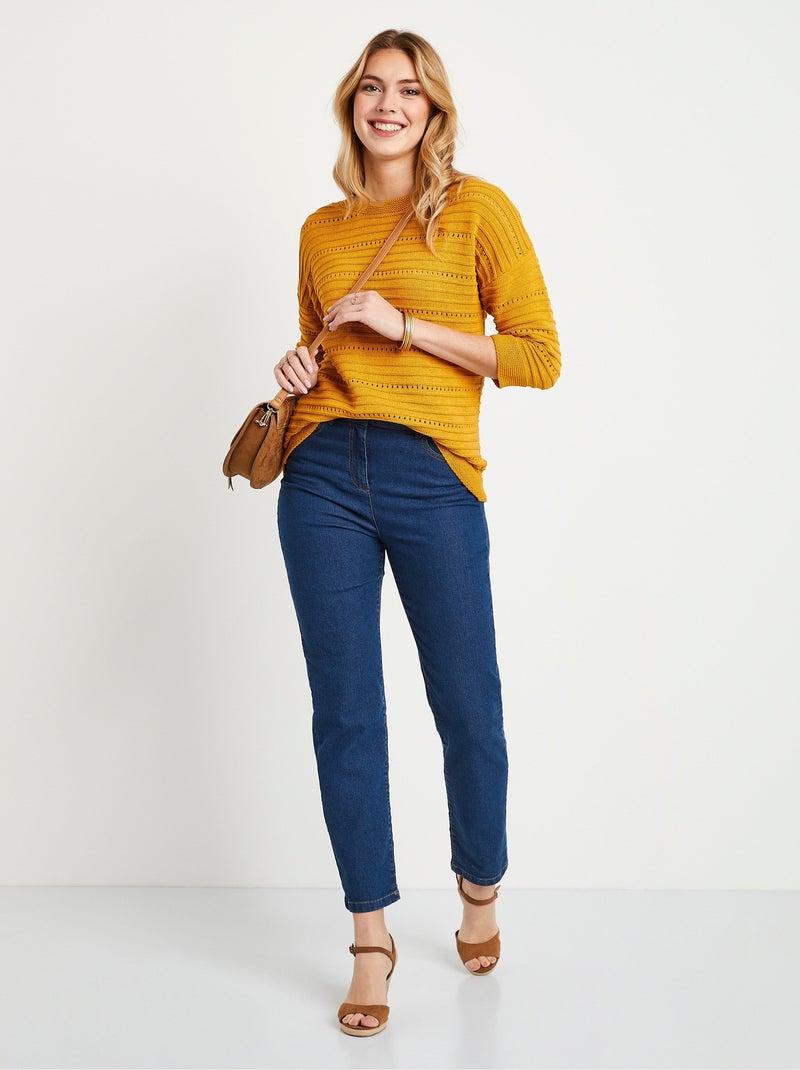 Pull court ajouré manches 3/4 - Afibel Jaune - Kiabi
