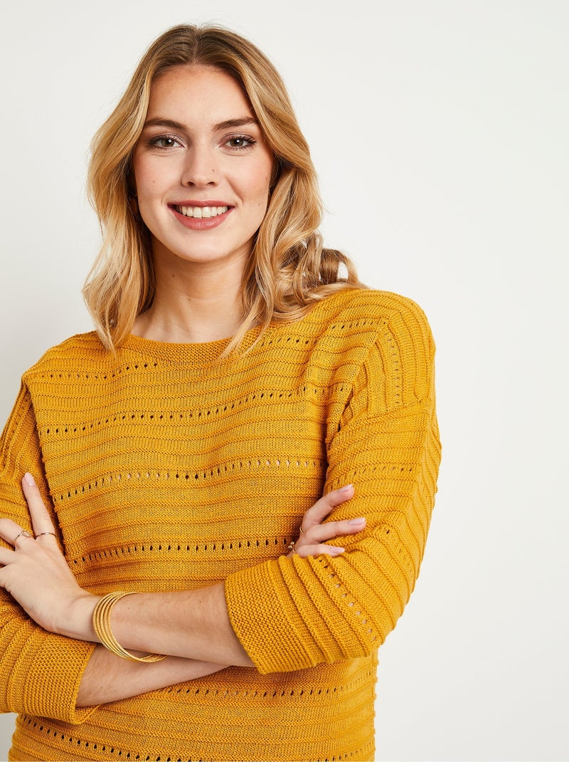 Pull court ajouré manches 3/4 - Afibel Jaune - Kiabi