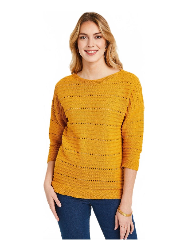 Pull court ajouré manches 3/4 Jaune - Kiabi