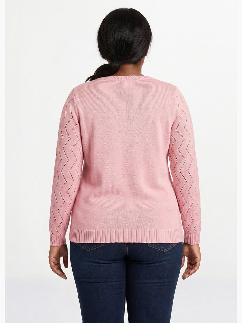 Pull court ajouré torsades - Afibel Rose - Kiabi