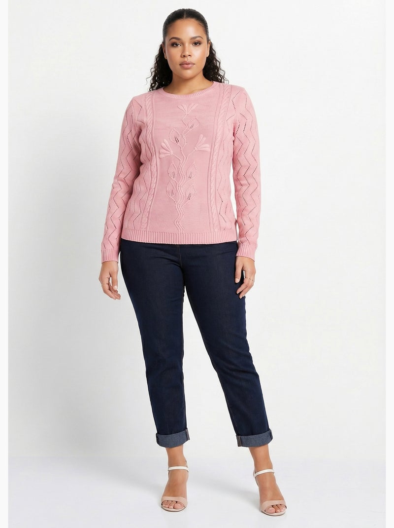 Pull court ajouré torsades - Afibel Rose - Kiabi