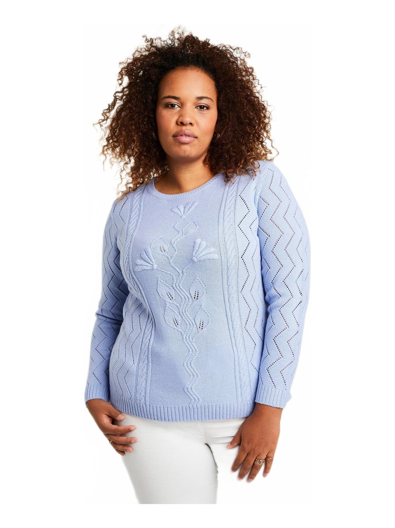 Pull court ajouré torsades Bleu - Kiabi