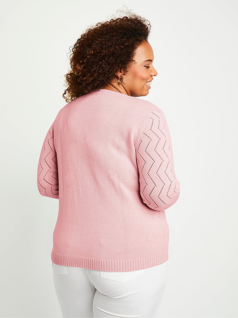 Pull court ajouré torsades Rose - Kiabi
