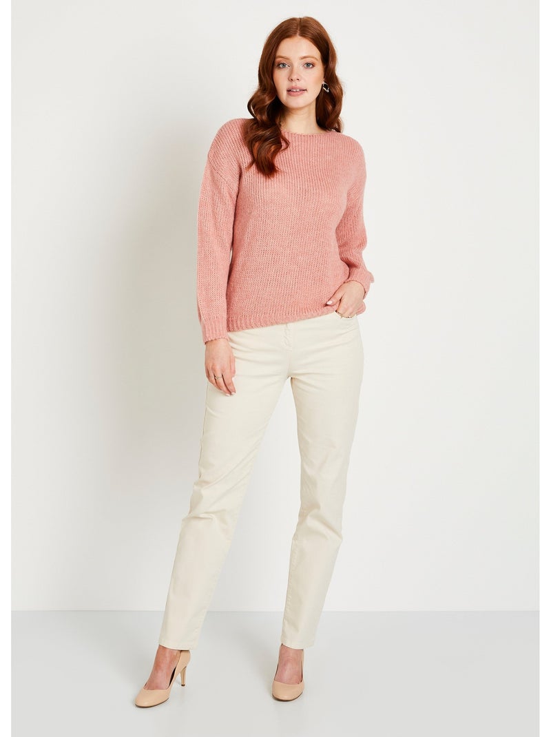 Pull court ample col rond grosse maille - Afibel Rose poudré - Kiabi