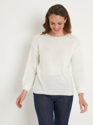 Pull court ample col rond grosse maille