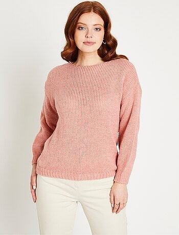 Pull court ample col rond grosse maille