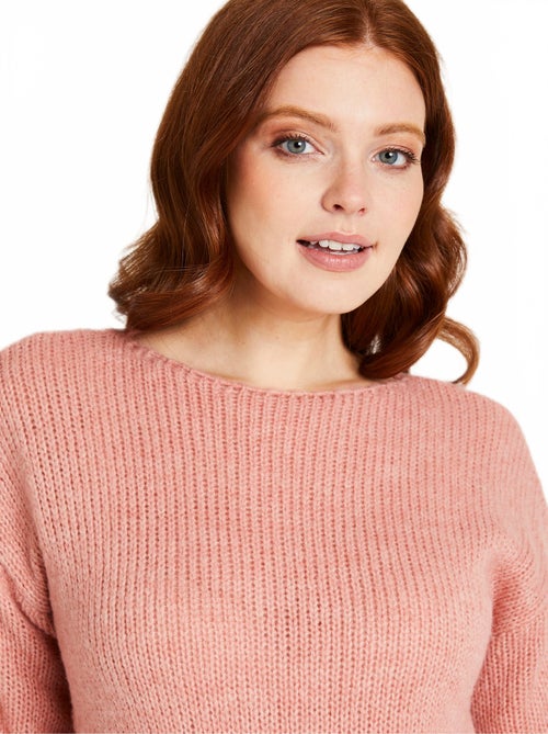 Pull court ample col rond grosse maille - Kiabi
