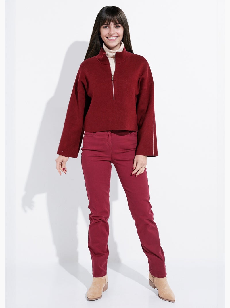 Pull court avec col montant zippé - afibel Bordeaux - Kiabi