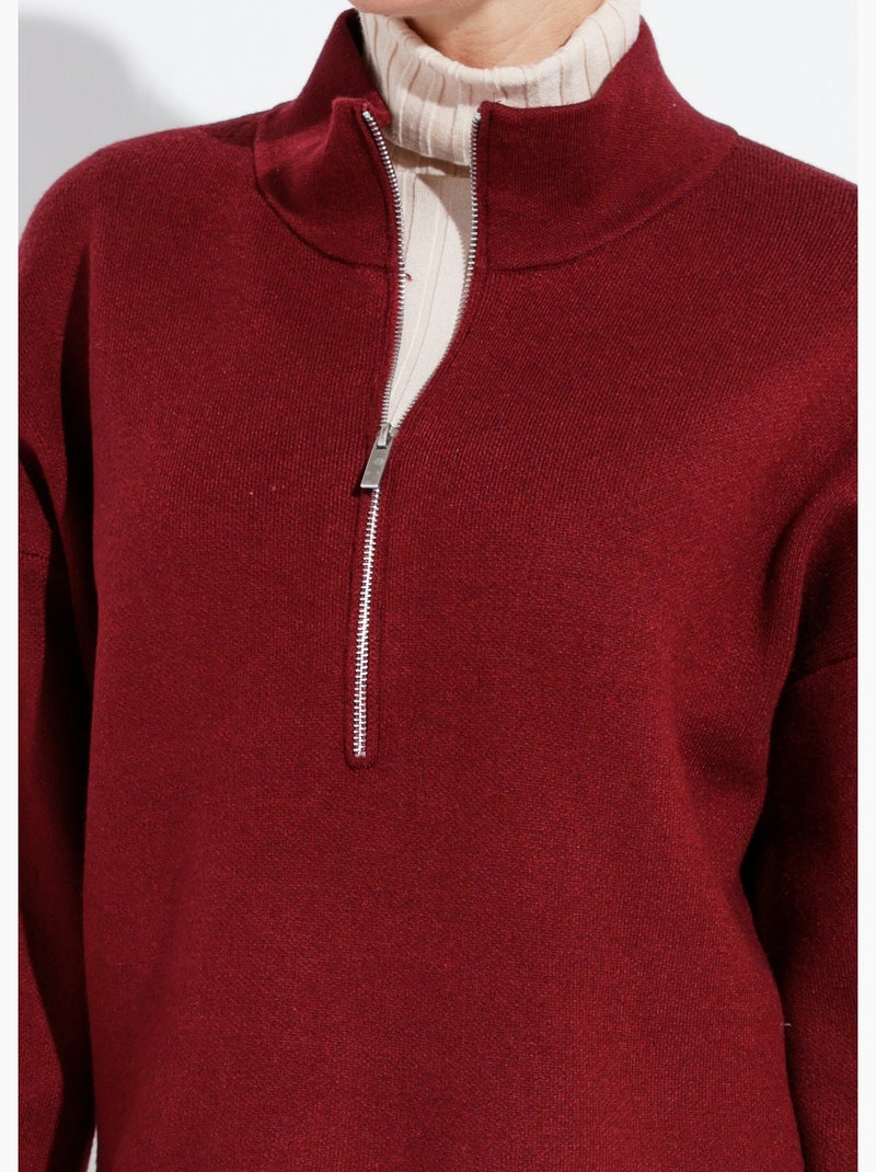 Pull court avec col montant zippé - afibel Bordeaux - Kiabi