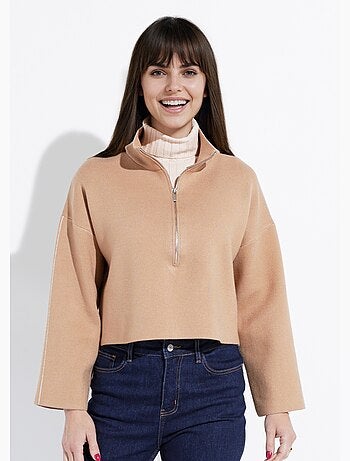 Pull court avec col montant zippé - afibel