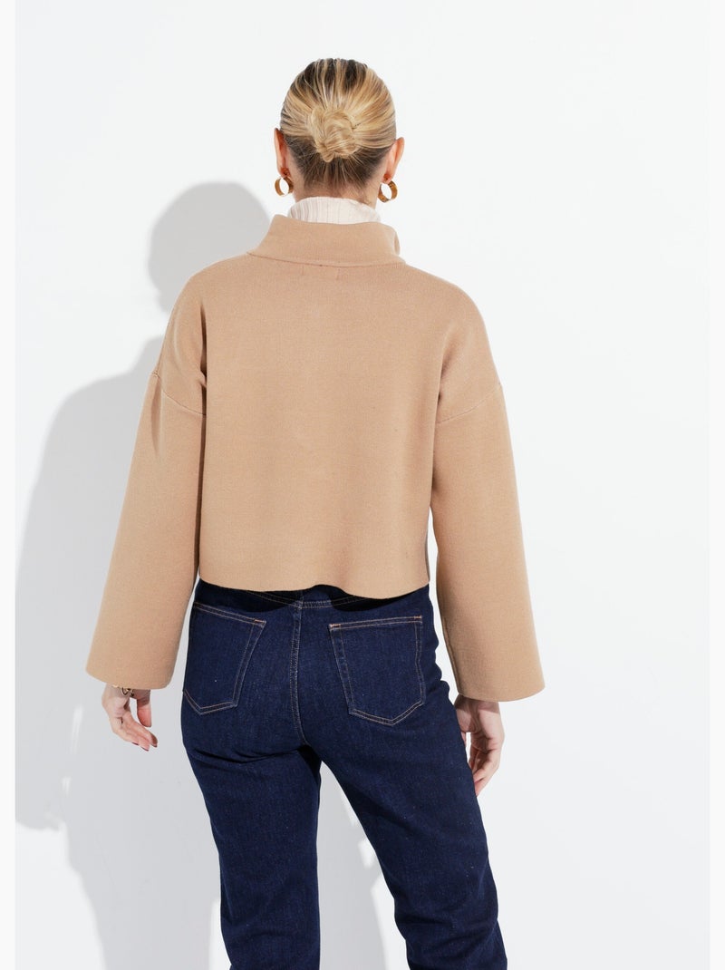 Pull court avec col montant zippé - afibel Taupe - Kiabi