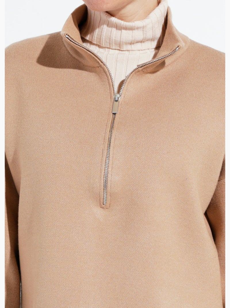 Pull court avec col montant zippé - afibel Taupe - Kiabi