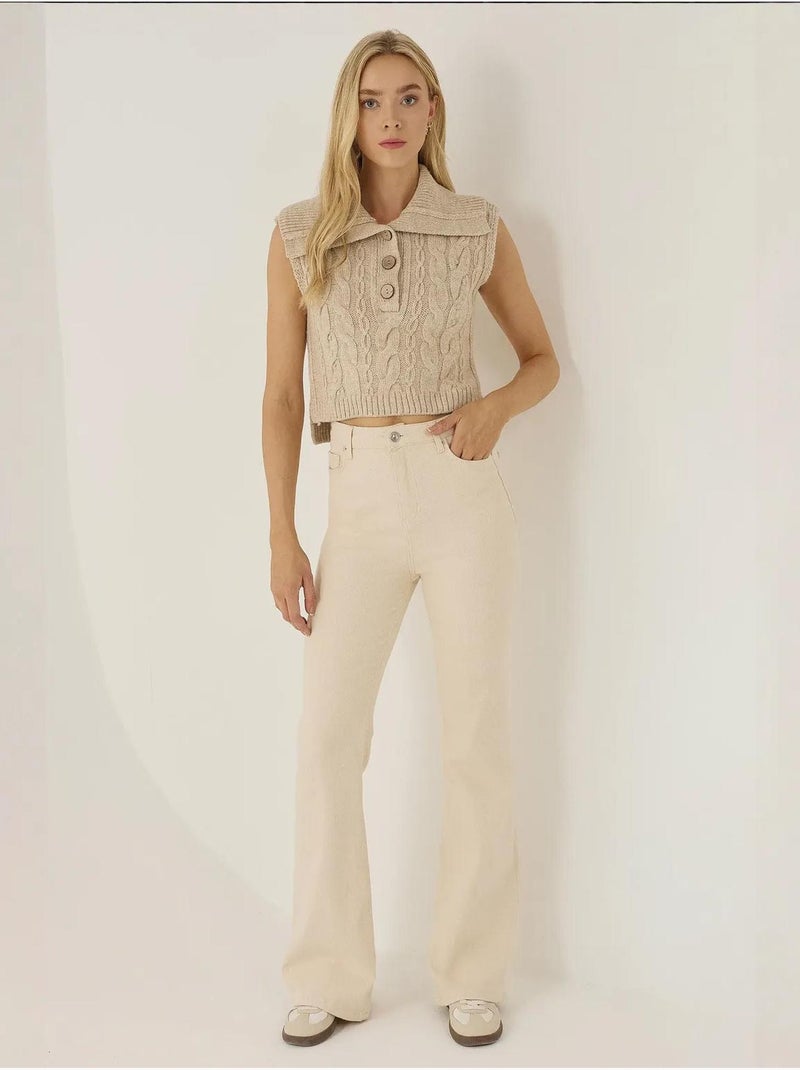 Pull court avec motif de tresses Beige naturel - Kiabi