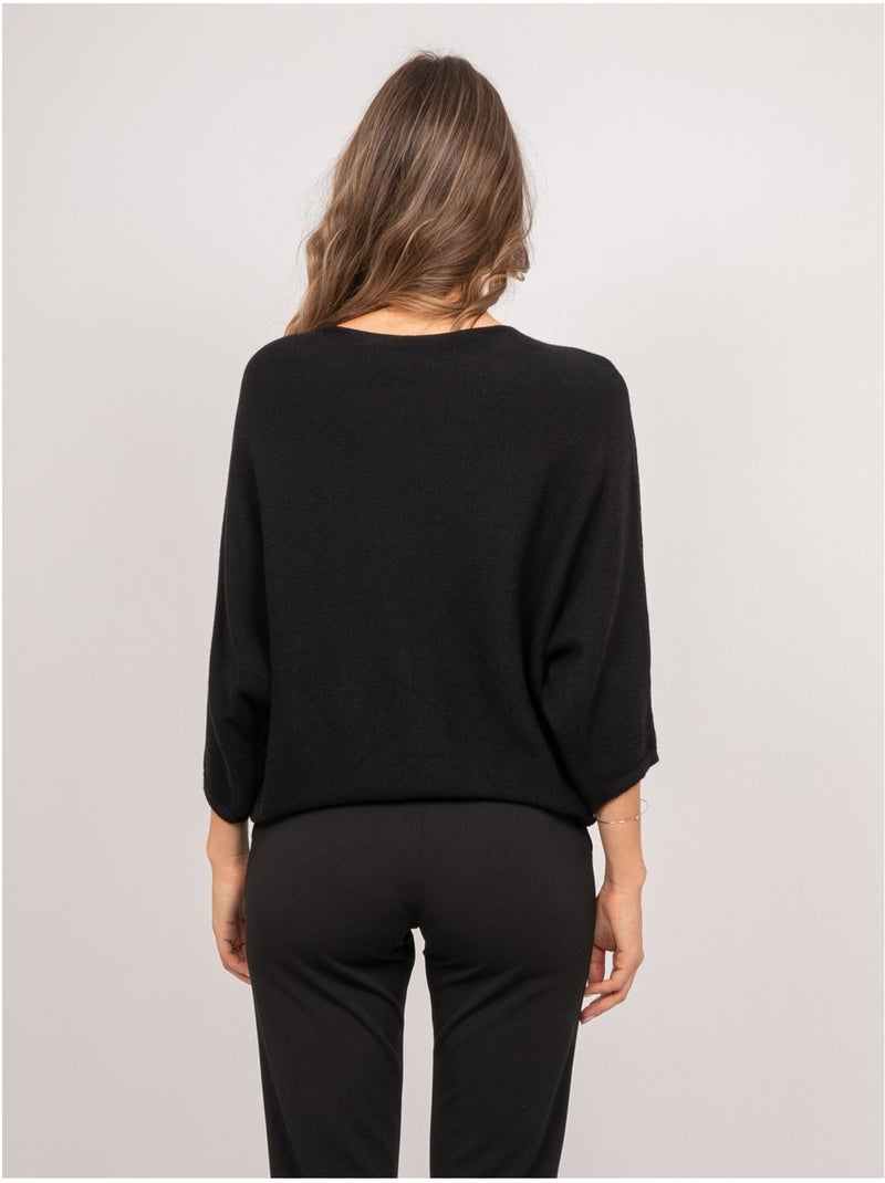 Pull court base croisée et manches chauve-souris kendy Noir - Kiabi