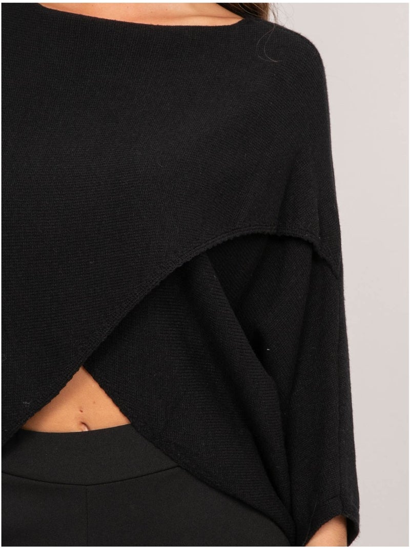 Pull court base croisée et manches chauve-souris kendy Noir - Kiabi