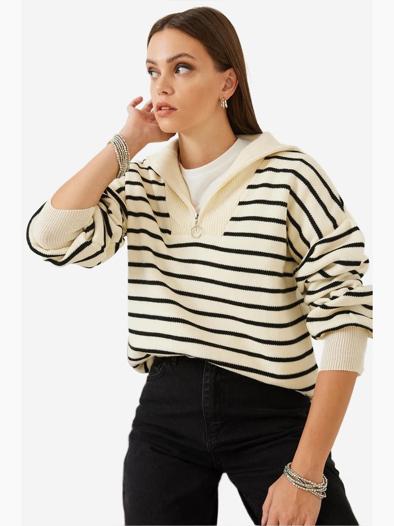 Pull court boxy à rayures avec col zippé lucci Noir - Kiabi