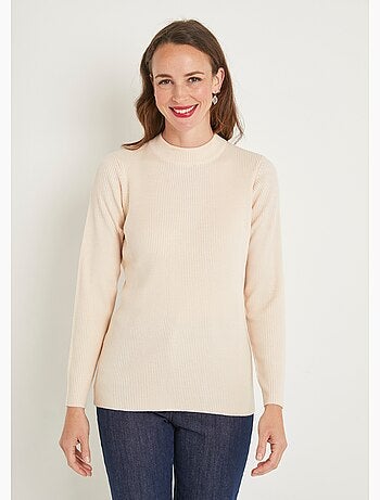 Pull court col montant maille côtelée - Afibel