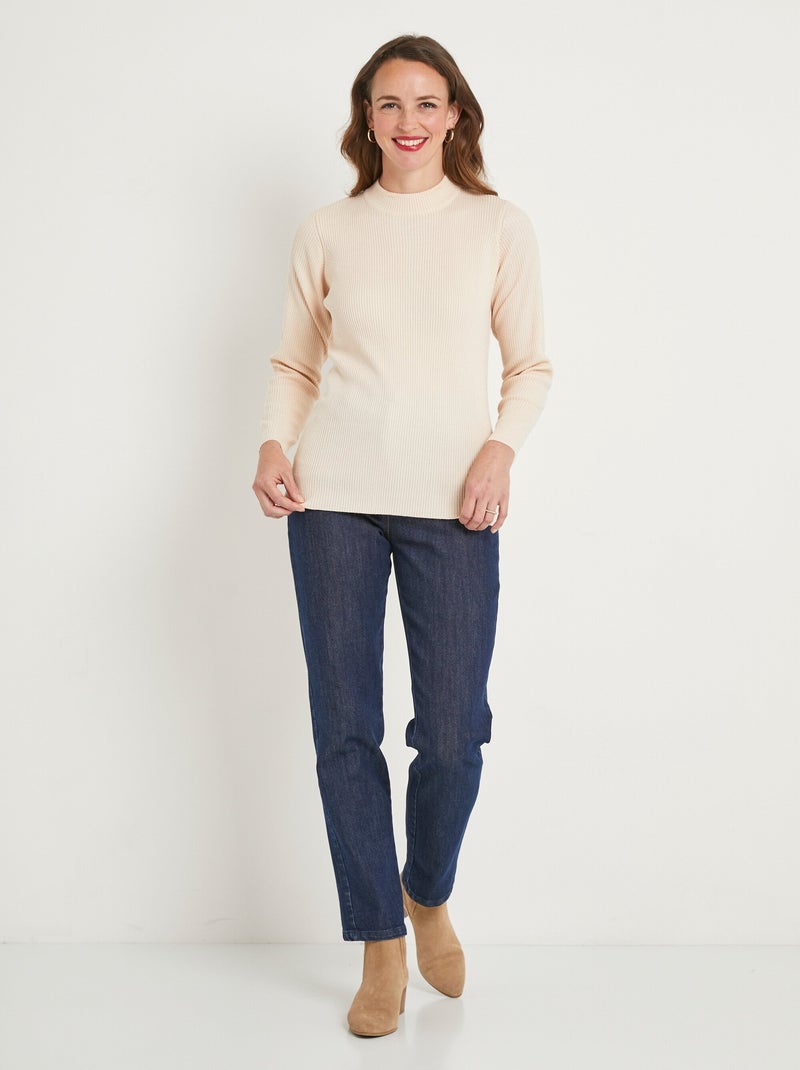 Pull court col montant maille côtelée - Afibel Beige - Kiabi