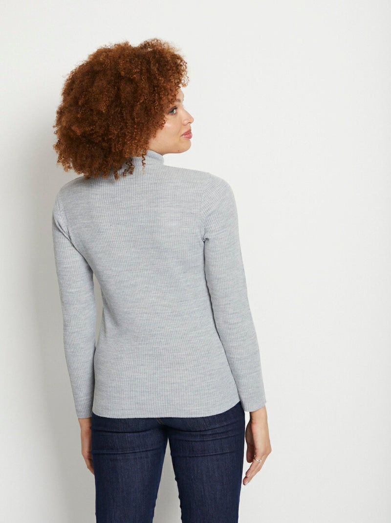 Pull court col montant maille côtelée - Afibel Bleu - Kiabi