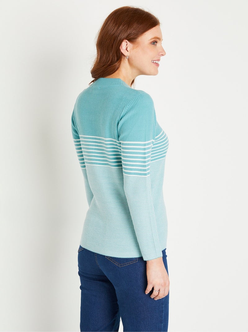 Pull court col montant maille côtelée - Afibel Bleu Ecru - Kiabi