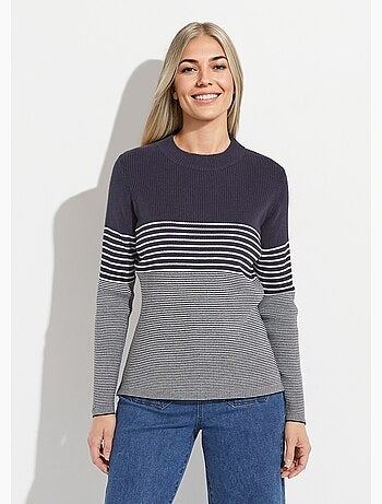 Pull court col montant maille côtelée - Afibel