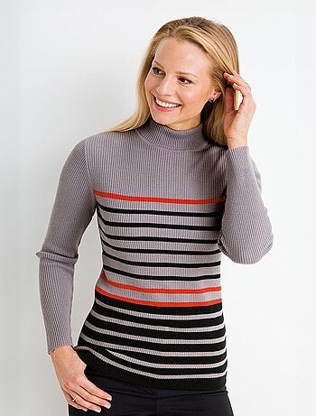 Pull court col montant maille côtelée - Afibel