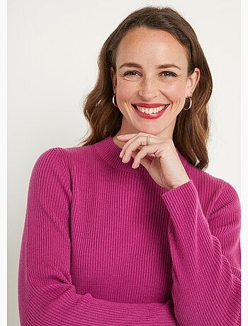 Pull court col montant maille côtelée - Afibel