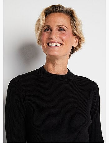 Pull court col montant maille côtelée - Afibel