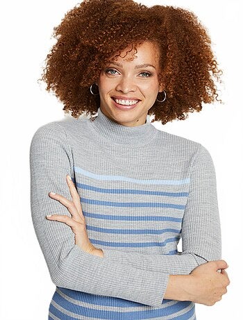 Pull court col montant maille côtelée - Afibel