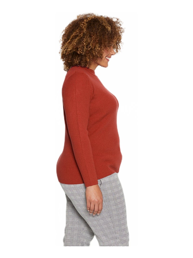 Pull court col montant maille côtelée - Afibel Orange - Kiabi