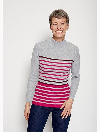 Pull court col montant maille côtelée - Afibel