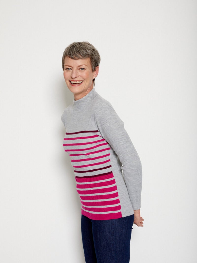 Pull court col montant maille côtelée - Afibel Rose fushia - Kiabi