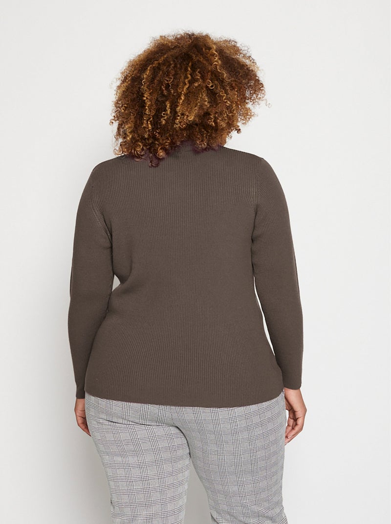 Pull court col montant maille côtelée - Afibel Taupe - Kiabi