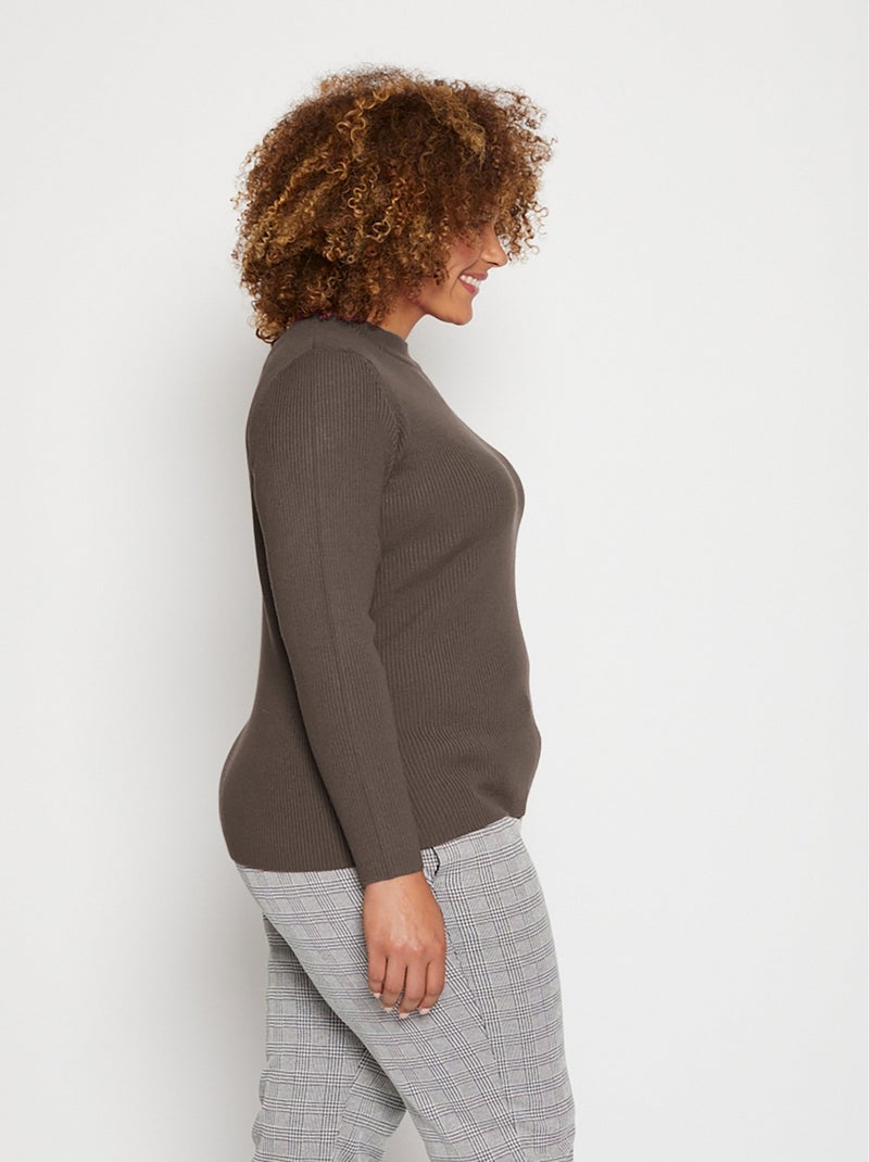 Pull court col montant maille côtelée - Afibel Taupe - Kiabi