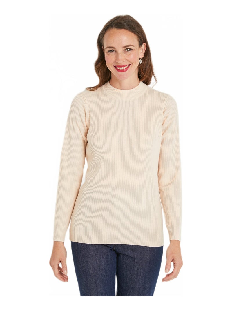 Pull court col montant maille côtelée Beige - Kiabi